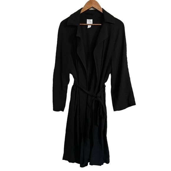 H&M Womens Black Long Sleeve Lightweight Open Front Belted Coat Size Large - Picture 1 of 8